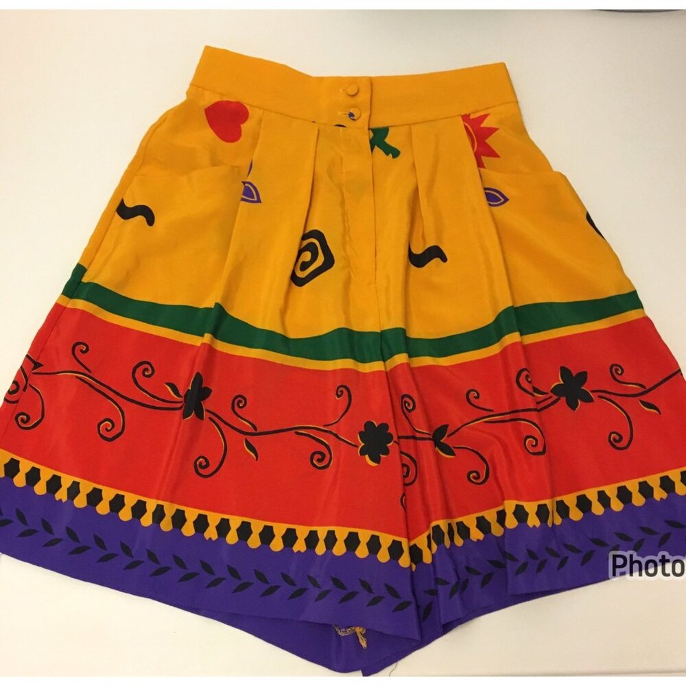 Vintage 80s High Waist Geometric Abstract Mom Shorts Culottes Wide Leg (bbC)